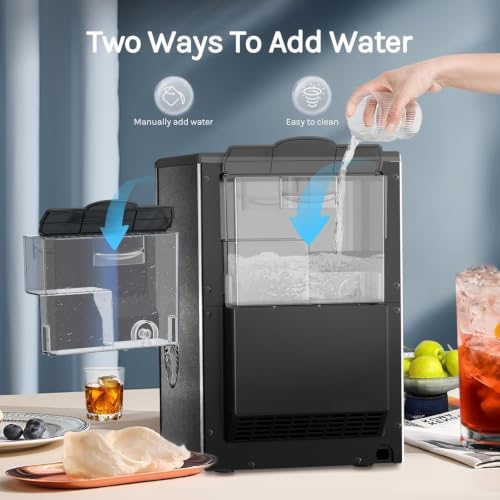 Image of Countertop Nugget Ice Maker, 44lbs /24H Nugget Ice Machine Countertop | Chewable Ice Maker Machine with Ice Dispenser, 2.4L Water Reservoir, Self-Cleaning, Ideal for Kitchen /Bar /Office, D-Silver