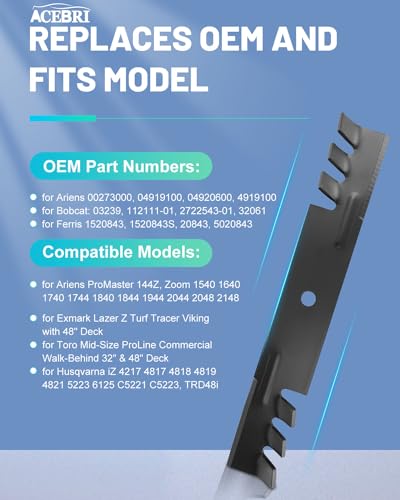 48" Mulching Blades for Gravely Ariens, Ferris, Bobcat & Exmark Mowers 144Z, 1540, 1640, 1740, 1520843, 3Pack