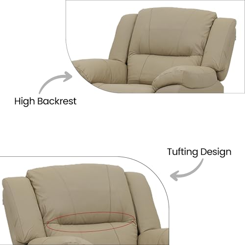 Image of Royaloak Milan Italian Half Leather 1 Seater Recliner | Genuine Leather (Body Touch) | High Backrest | Tufting Design | Padded Armrest | Pocket Springs | Sturdy Footrest