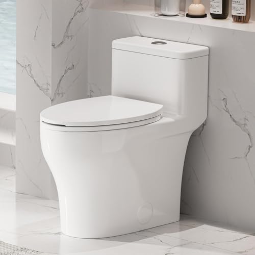 Elongated One Piece Toilet with Comfort Chair Seat ADA Height 17.33', Powerful Dual Flush 0.8/1.28...