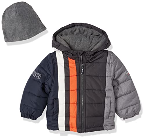 Image of LONDON FOG Boys' Toddler Color Blocked Winter Puffer Jacket with Hat