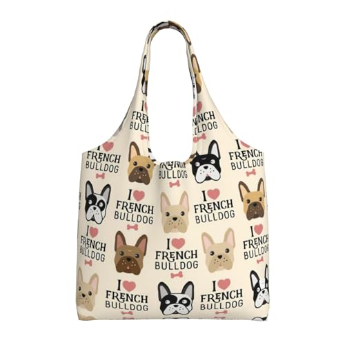 ASFgda Borsa tote in tela con stampa di bulldog francese, borsa per la spesa riutilizzabile, borsa a tracolla di grande capacità per uso quotidiano, viaggi, spiaggia