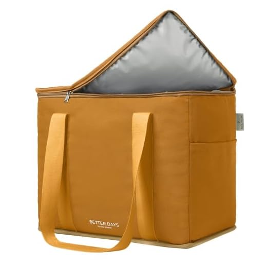 Reusable Insulated Grocery Bag - Leak Proof, Large Insulated Cooler Bag - Insulated Shopping Bags for Groceries - Travel Cooler Bag for Frozen and Hot Food with Zippered Top - Beach, Picnic (Caramel)