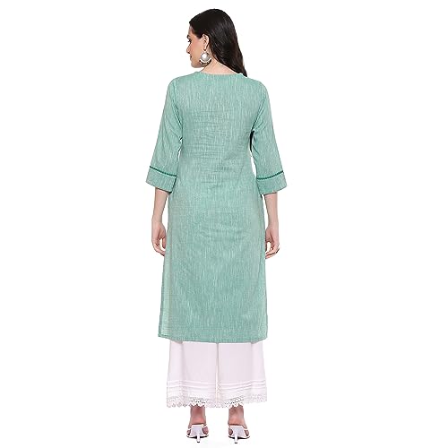 Image of Rangriti Green Polyester Straight Yarndyed Kurta for Women