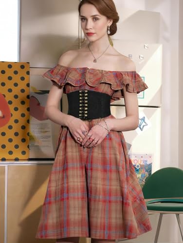 Women’s Wide Corset Belt Vintage Elastic Waist Belt Lace-up Tied Waspie Belt for Dresses Halloween Costume