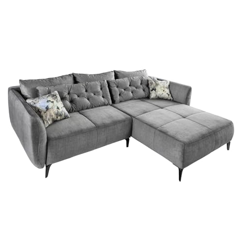 Riess Ambiente Design Ecksofa MARRAKESCH 245cm grau Samt Metallfüße inklusive Kissen Wohnlandschaft Samtsofa Samtcouch Eckcouch Sofa Couch Wohnzimmer