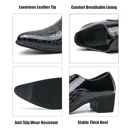 Men's Patent Leather Printing Chunky Heel Dress Oxford Shoes Classic Pointed Toe Lace Up Comfort Low Top Anti-Slip Business Formal Shoes Casual Business Wedding Party2