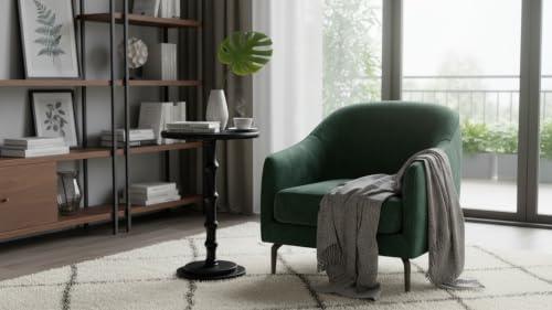 Image of MAZHAR & BROTHERS Modern Round C-Shaped Side Table, Black End Table for Sofa & Bed, Small Accent Table for Living Room, Bedroom, Office | Sturdy Metal Base | Minimalist Space-Saving Design
