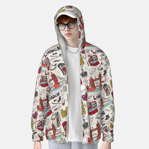 London Landmark Print Men'S Women Full Zip Sun Protection Long Sleeve Sun Shirts For Men Hiking Fishing-2