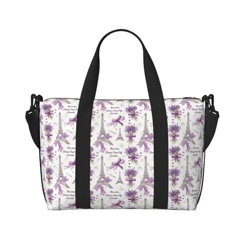 Travel Duffle Bags For Women Men - Purple Bow Lavender Print Personal Item Weekender Overnight Gym Carry On Airport Tote Bag With Strap For Yoga, Travel, Business Trips