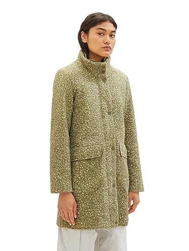 TOM TAILOR Denim Damen 1037586 Boucle Mantel mit Stehkragen, 32507-dark pear Green Melange, M