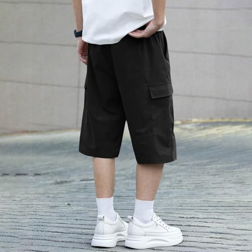 Mens Capri Pants Casual Drawstring Baggy Wide Leg Cargo Shorts Twill Elastic 3/4 Pants Teen Boys Stylish Sweatpants4