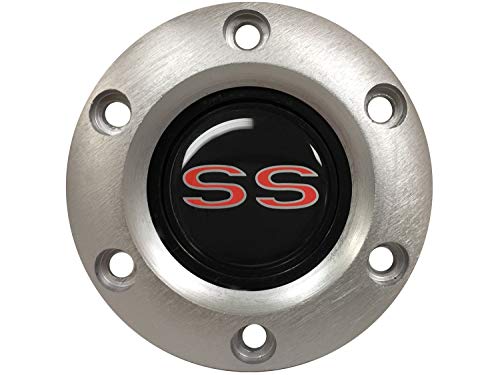 VSW S6 Brushed Horn Button Compatible with 6 Bolt Steering Wheel, Chevy SS, Red Emblem, STE1035BRU