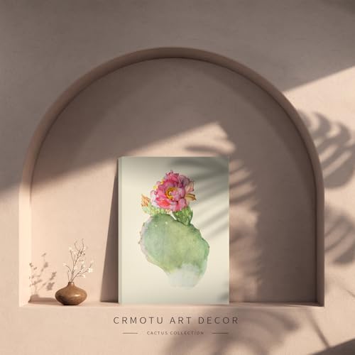 crmotu Floral Botanical Wall Art Set of 3, Cactus Flowers Vintage Wall Decor, Tropical Plant Watercolor Canvas Prints, Minimalist Wall Pictures of Living Room Bathroom Kitchen Farmhouse, 12x16inch