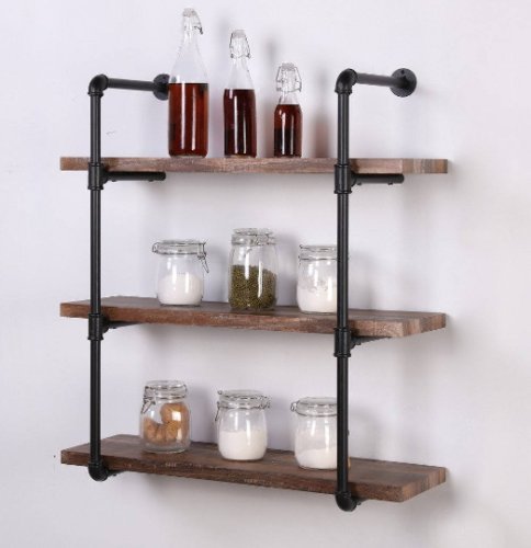 DIWHY DIY Industrial Black Pipe Bookshelf Wall Ceiling Mounted Open Bookshelf Parts Bracket Kit DIY Project (2 pcs 4 Tier Pipe Shelf) Plank not Included - Thumbnail 6