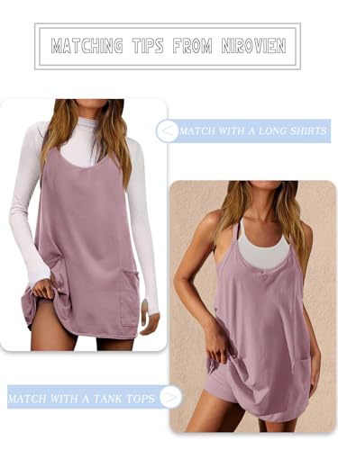 Image of Nirovien Womens Tennis Dress Workout Mini Dress with Shorts Sleeveless Spaghetti Straps Golf Athletic Dresses