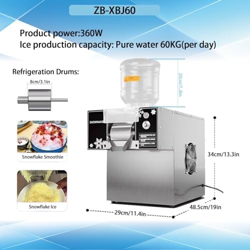 Commercial Snow Ice Cream Machine - Continuous Cooled Snowflake Ice Maker for Milk, Mango Bingsu, Smoothies - High Capacity Shaver 120KG/Day