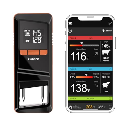 Elitech Thermomètre à Viande Intelligent Bluetooth 2 Probes, Thermomètre Cuisine avec Sonde,...