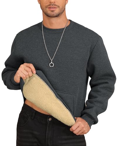 ZITY Mens Thermal Shirts Long Sleeve Crewneck Sweatshirt Thermal Warm Plain Sweatshirts Thick Heavyweight Sweatshirts Dark Grey - image 1