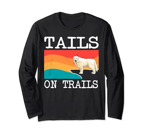 Tails On Trails Great Pyrenee Dog Funny Hiking Long Sleeve T-Shirt, Black