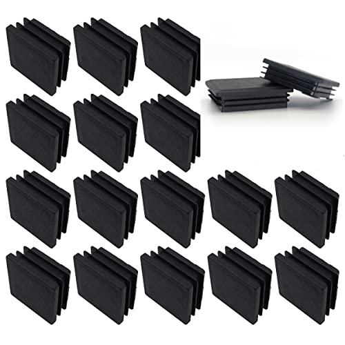 NUZAMAS Pack of 50 Black Square Plastic End Caps, 40x40mm, Anti-Slip Mat, Furniture Foot Plugs, 10