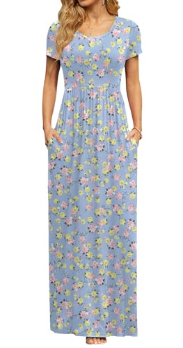 Image of DB MOON Womens 2026 Summer Maxi Dresses Casual Short Sleeve Empire Waist Spring Long Dress with Pockets