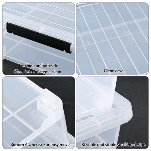 Image of 42 L 3 Packs Clear Plastic Under Bed Storage Container with Lid and Wheels, Underbed Stackable Boxes