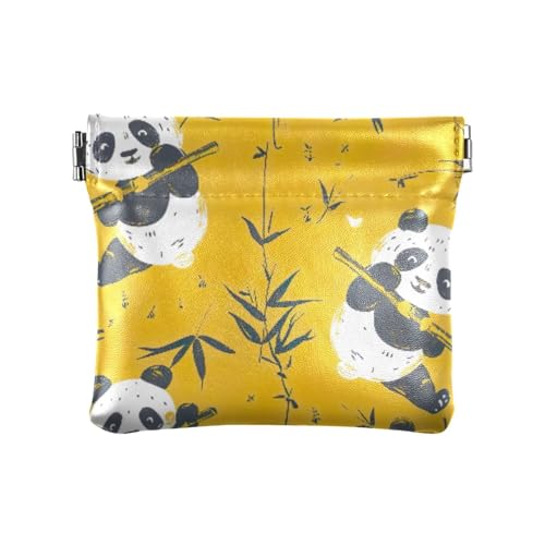 Cute Pandas Yellowe Coin Purse Leather Pouch Change Purse, Squeeze Coin Pouch for Cards, Keys & Lipsticks, Unisex