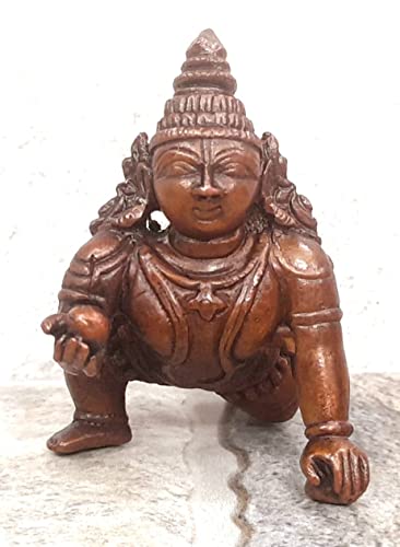 Image of Copper Idols India - by Searchers Paradise ,2.1 inches, Handmade Bala Krishna 135 Grams , Patina Antique Finish , Pack of 1 Piece