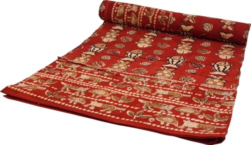 GURU SHOP Blockdruck Tagesdecke, Bett und Sofaüberwurf, Handgearbeiteter Wandbehang, Wandtuch - Design 14, Size:Double 225x275 cm