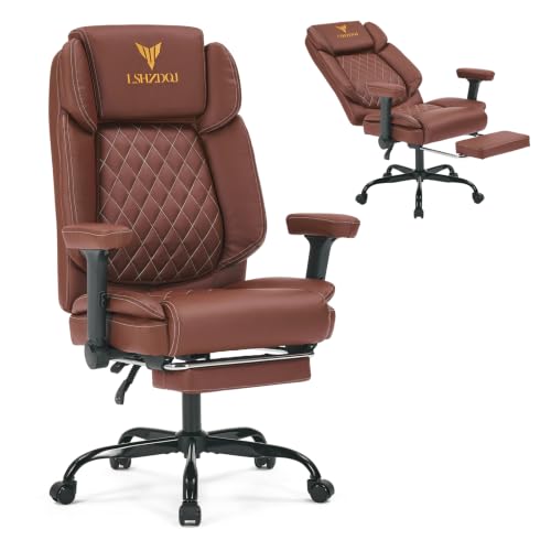 Image of Big Tall Office Chair with Footrest, PU Leather Executive Desk Chair Brown