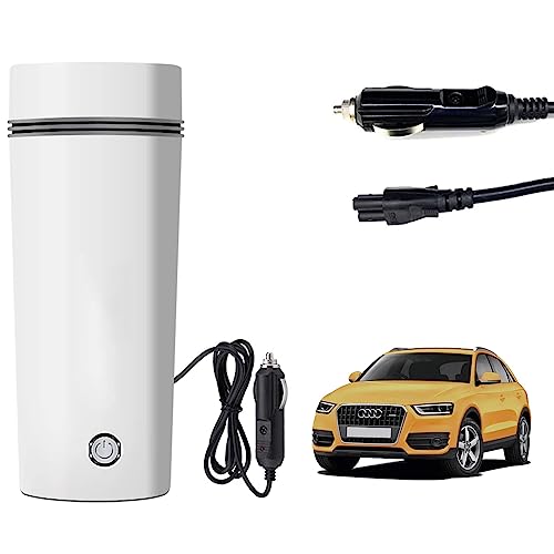 Image of Oshotto 12V Portable Electric Water Bottle for Hot Water Tea Coffee Kettle Mug Multipurpose Food Grade Fast Boil Auto Shut-off For Travel Camping, Road Trip Compatible with Audi Q1 (350ml) - White