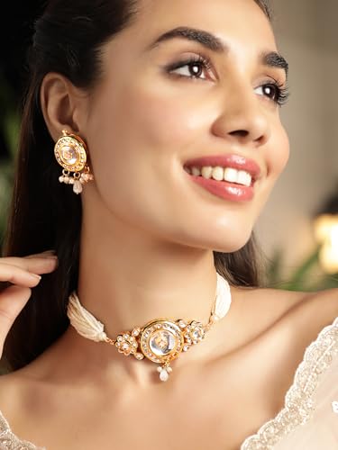 Image of Rubans Choker Necklace Set Kundan Traditional Stylish Jewellery Gift for Women & Girls