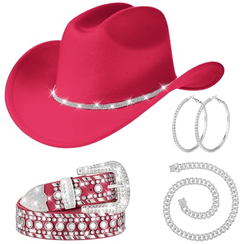 Image of Tisancy 4 Pcs Rhinestone Belt for Men Women Glitter Cowboy Hat Diamond Chain Earring Outfit for Party Supplies