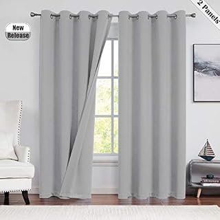 Beauoop Linen Light Blocking Curtains 90% Room Darkening Thermal Insulated Energy Efficient Drapes Ring Top Solid Panels for Bedroom/Living Room, 50 x 54 Inch, 2 Panels, Silver Grey