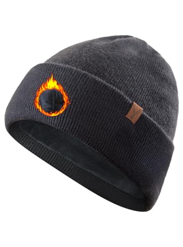 Berretto Invernale Uomo in Lana Merino: Classico Cappello Invernale Lavorato a Maglia per Uomo e Donna, Doppio Fodera Morbido e Caldo per Moda Quotidiano Corsa Sci Escursionismo - Grigio Scuro