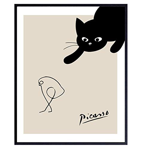 Pablo Picasso Wall Art - Black Cat Home Decor - Cat Wall Art - Picasso Poster - Cat Wall Decor - Pablo Picasso Poster - Pablo Picasso Prints - Pablo Picasso Art - Cute Cat Lover Gifts for Women - bird