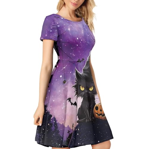 Image of Forchrinse Summer Dresses for Women Crew Neck Short Sleeve Midi Dress Casual Beach Vacation Sundress