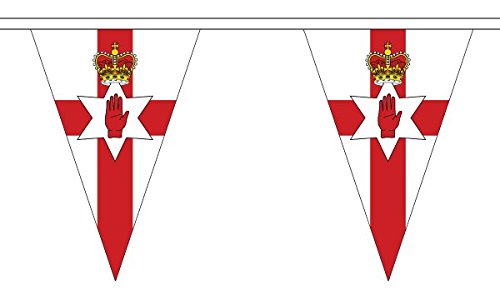 5 Metres 12 (12" x 8") Northern Ireland Red Hand Of Ulster Triangle Triangular Flag 100% Polyester Material Bunting Ideal Party Decoration For Street House Pubs Clubs Schools St Davids Day