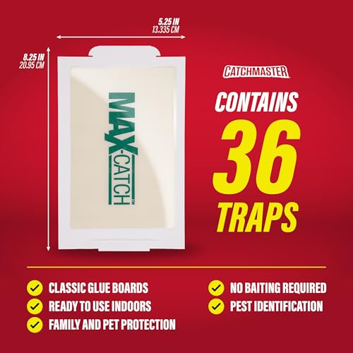 Image of Catchmaster Max-Catch Mouse & Insect Glue Trap 36pk, Mouse Traps Indoor for Home, Sticky Pest Control Adhesive Tray for Catching Bugs, Bulk Classic Glue Boards