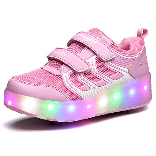 Child Roller Skates LED Sport Sneakers Rechargeable Roller Shoes for Boys Girls 2.5 M US Little Kid