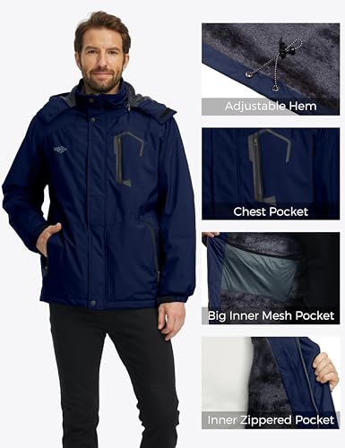 Image of Wantdo Men's Mountain Waterproof Ski Jacket Windproof Rain Jacket Winter Warm Hooded Coat