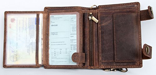 Genuine Leather Biker's Wallet with Two Buckles and Metal Chain3