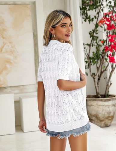 Image of Zeagoo Women's Short Sleeve 2026 Summer Crochet Cropped Cardigan V Neck Button up Bolero Shrug Sweater