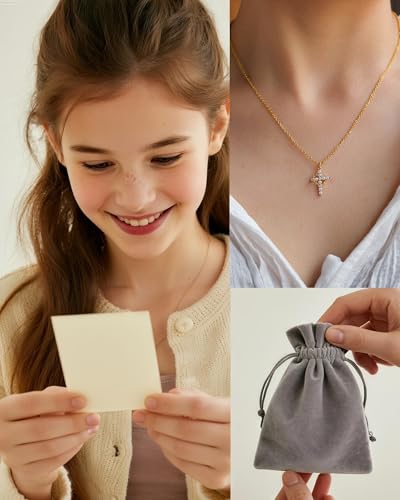 14K Gold Plated Crown Cross Necklace for Girl - Christian Jewelry Gift for Girls First Communion, Baptism, Confirmation3