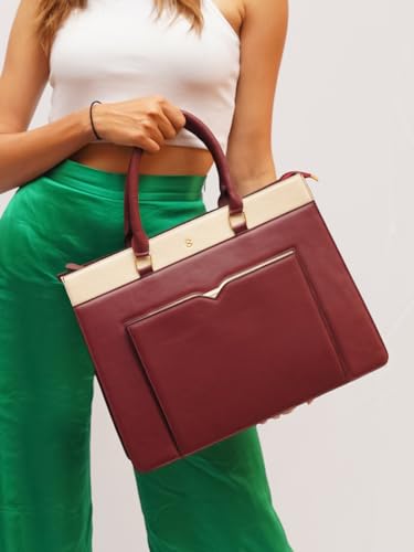 Image of HORRA 13 Inch Laptop Bag For Women Office use with Padded Laptop Compartment and Extra Pouch | Laptop Tote Handbag for Work| For College| Vegan Leather Handbag | Daily & Travel Use