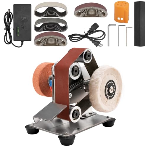 3-in-1 Mini Belt Sander Grinder 7 Adjustable Speed Electric Knife Sharpener Bench Polisher Buffer for Knife Making/Metal/Wood DIY Craft Jewelry Stained Glass Tool Sharpening