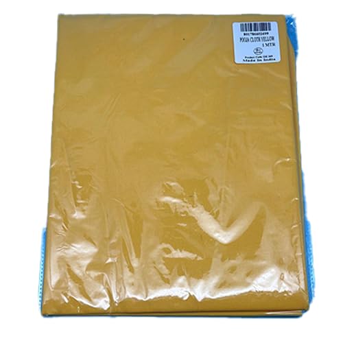 Lakshmi Stores UK Yellow Pooja Cloth 1m - Cotton Mandir Fabric with Gold Zari Border for Hindu Worship, Deity Altar, Temple Prayer & Religious Ceremonies