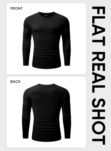 Image of JMIERR Mens T-Shirt Casual Stretch Solid Crewneck Short Sleeve Tees Textured Shirts