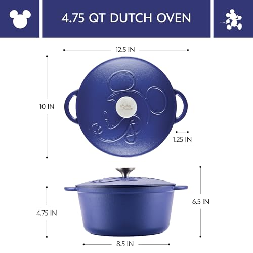 Farberware Disney Bon Voyage Pre-Seasoned Cast Iron Dutch Oven/Casserole Pan with Lid, Suitable for All Stovetops, Including Induction, 4.75 Quart, Blue - image 3